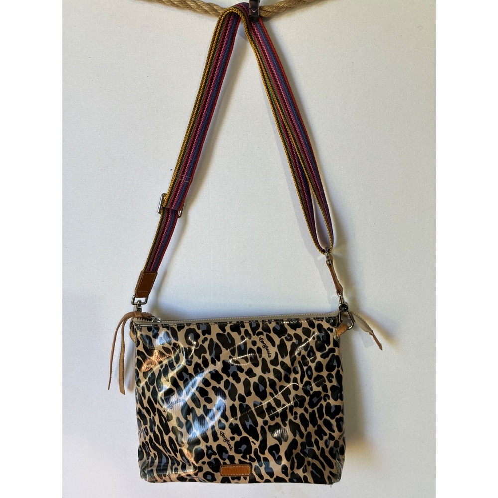 Consuela Crossbody Bag Leopard Print Woven Strap Womens